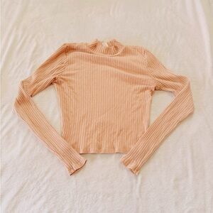 Full Tilt Peach Ribbed Mock Neck Long-Sleeve Crop Top